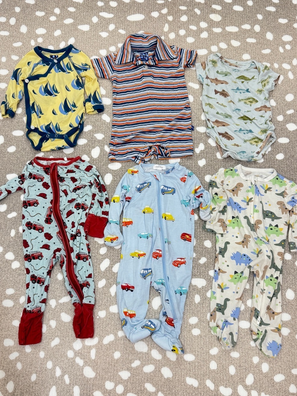 Lot of 6 bamboo baby boy footies onesie romper short sleeve zippy fish newborn